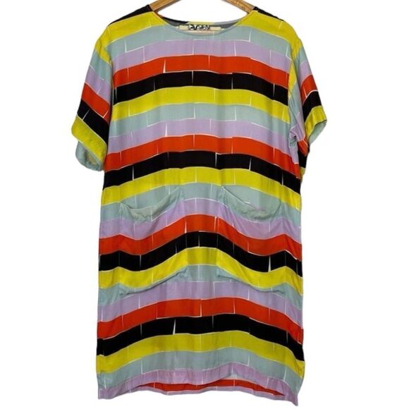Dusen Dusen Oversize T Shirt Dress Tunic Colorful Mod Geometric Retro Print XS - Picture 1 of 10